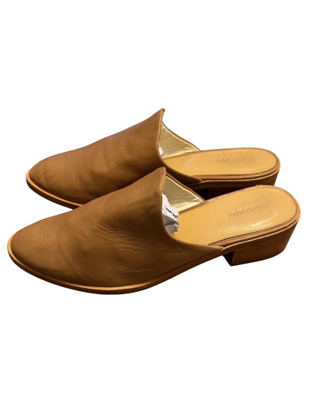 ANTHROPOLOGIE x SOLUDOS Leather Venetian Mules Cognac Brown Tan - Picture 3 of 7